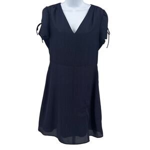 J.Crew Mercantile Mini Dress Navy Blue Womens 6 V-Neck Lined Ruched Short Sleeve